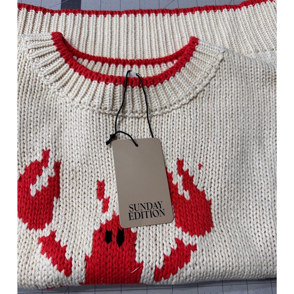 Sunday Edition Lobster Sweater Vest SZ Large Cream Red NWT Coastal Knit - Picture 6 of 10